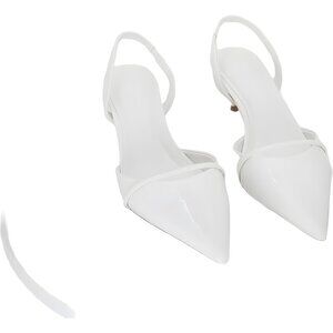 On 34th Angelina Kitten Heel Slingback White Patent Pumps US 7M